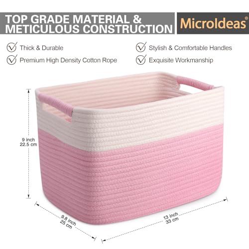 Image of Woven Organizing Baskets, Pastel Toy Storage Bin, decoration Cotton Rope Basket for Nursery, Closet，Book Shelf，Soft Storage Cube Organizer for Kids，Girls - Pack of 3，Pink