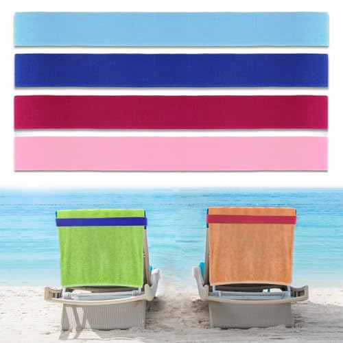 4 Pack Sun Lounger Straps, Elastic Sunbed Towel Bands, Windproof for Beach, Pool & Cruise Chairs