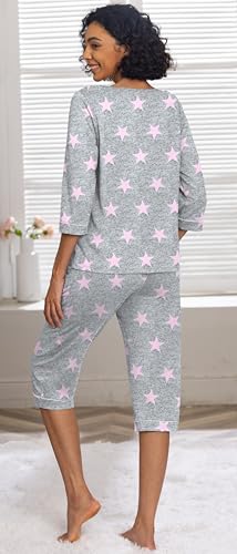 Image of PrinStory Womens Pajama Sets Capri Pjs Soft Lounge Sets XS-4XL