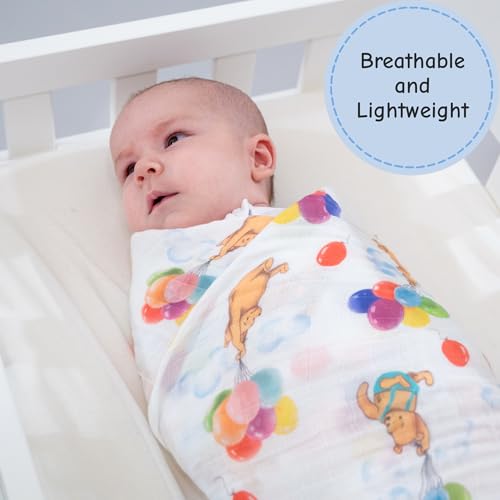 Image of LollyBanks Muslin Swaddle Blankets, 100% Cotton Neutral Baby Blanket for Boys and Girls, Soft and Lightweight 47 x 47 Inches Newborn Swaddles, Toddler Blanket, Baby Essentials (Bear Balloon Print)