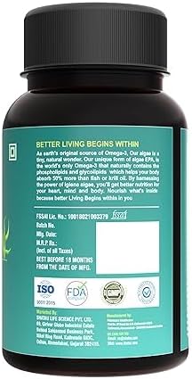 Miniatura 3 de Fuente de algas marinas Omega 3 de DHA y EPA para la salud ocular, la salud del corazón y el bienestar óptimo 1000 mg 60 cápsulas de espirulina