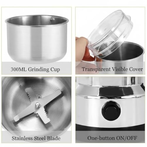 Image of Stainless Steel Portable Mini Electric Coffee & Spice Grinder | Masala & Dry Fruit Grinder | High Speed Multipurpose Powder Machine for Kitchen