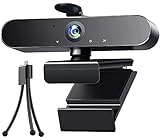 Webcam 2K HD Streaming Camera with Microphone USB PC Computer Web Camera with Light Correction/Fixed-Focus/Tripod for Zoom/Skype/Facetime/Teams, PC Mac Laptop Desktop