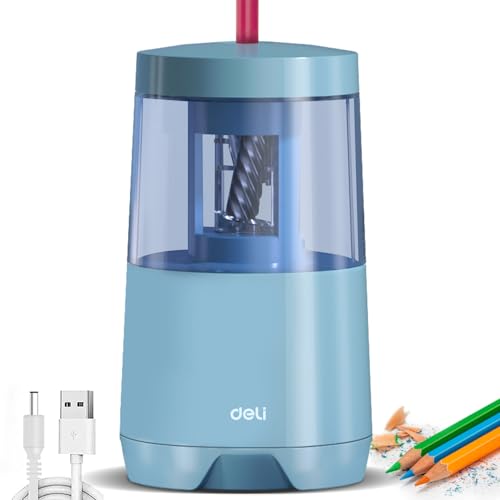 Deli Electric Pencil Sharpener, Automatic Pencil Sharpeners for No.2 Pencils Colored Pencils, Auto Stop, USB & Battery Operated for Students, Classroom, Home and Office, Blue