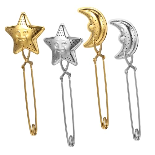 GANAZONO 4 Pack Star Moon Shape Reusable Tea Strainer Tea Infuser Stainless Steel Multi-Color