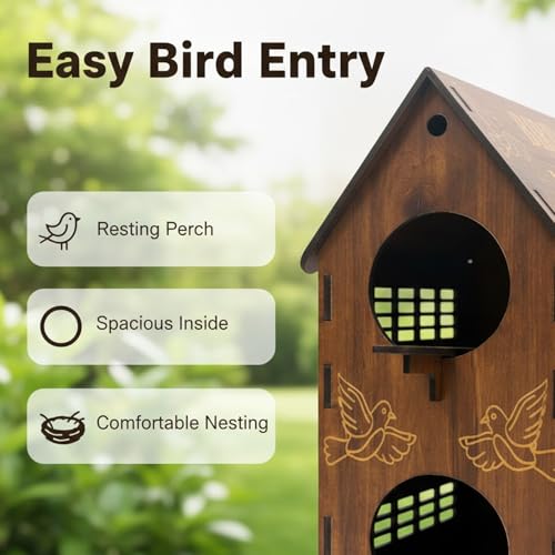 Image of Signamio Upgraded Dual Bird Nest Space, Wooden Bird House - Ideal Birds Nest for Outdoor Gardens, Durable Wood Construction, Perfect for Attracting and Sheltering Diverse Bird Species