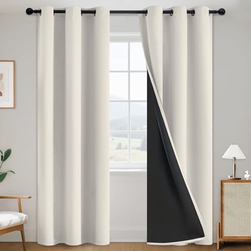 Image of SimpleHome Cream 100% Blackout Curtains Room Darkening Living Room 84 Inch