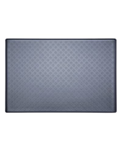 PETTOM Alfombrilla Silicona para Comedero de Perros Gatos Mascota, 60x40cm Antideslizante Impermeable Alfombra para Alimentación Tapete para Comer de Mascotas Estera Comida Agua para Perro Gato Gris Cover