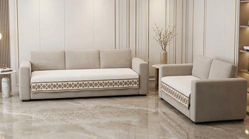 Image of Velvet Quilted Sofa Cover Mat Seat & Back, 3+2 Set, Total L115in H32in (3+2), White Color,Anti Skid Backing, 6in Hanging Strap Design, Washable Soft, Anti S, Style -White-S32