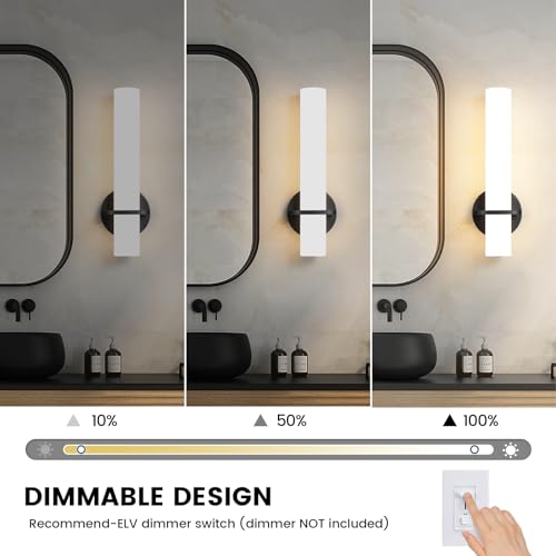 Image of AIJIASI Wall Sconce Light - 15 inch Modern Black Bathroom Light Fixtures Wall Sconces Set of Two Dimmable LED Sconce Lighting, 15W 3000K Wall Light with Acrylic Shade for Bedroom Stairway Living Room