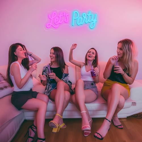 Image of Lets Party Neon Sign for Party Wall Decor, Dimmable LED Neon Lights, Art Decorative Lights for Bachelorette Party, Engagement Party, Birthday Party, Living Room, Gamer Room Decor 11.81 x 4.72 inch