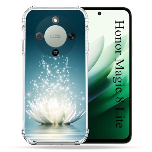 Coque Honor Magic 8 Lite 5G antichoc avec motif fleur de lotus blanc pour smartphone