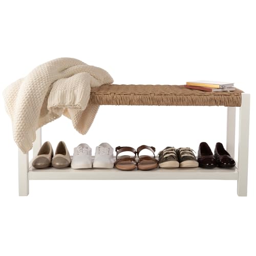 Alaterre Furniture Bench with Handcrafted Woven Rope Seat - Newport Collection 40-Inch Wood Bench with Storage Shelf for Entryway or Hallway - Indoor Furniture (White) by Alaterre Furniture - Image 8