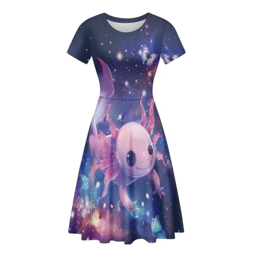Image of HUGS IDEA Womens Puffy Swing Midi Dress Round Neck Short Sleeve Party A-Line Dresses