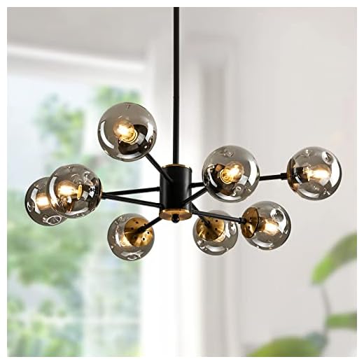 SZXYKEJI 8 Light Chandelier Pendant Lighting Black with Glass Globes Classic Vintage Ceiling Light Fixture for Kitchen Living Room Dining Room Bedroom Farmhouse.