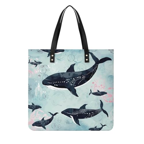 Grand sac fourre-tout en cuir synthétique avec motif baleine pour femme