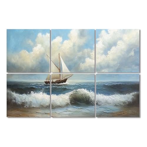 6 Pack Paneles Acústicos Decorativos de Arte Absorbentes de Sonido con Diseño de Paisaje Marino, Paneles Autoadhesivos para Estudios de Grabación y Oficina 72"x48" miniatura 1