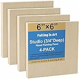 Falling in Art Unfinished Birch Wood Canvas Panels Kit, Falling in Art 4 Pack of 6x6’’ Studio 3/4’’ Deep Cradle Boards for Pouring Art, Crafts, Painting and More
