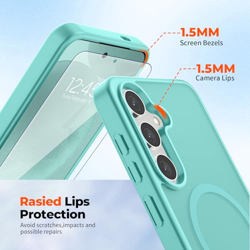 Image of SUPFINE Magnetic for Samsung Galaxy S24 Case / S25 Case with Screen Protector, (Built-in Magnets) (Military Grade Drop Protection) Slim Translucent Shockproof Phone Case,Blue Green