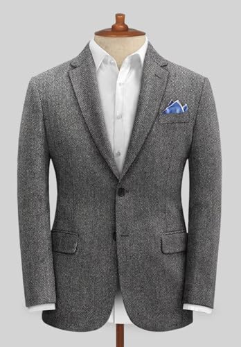 Herringbone Tweed Suits for Men Wedding 2 Piece Groomsmen Blazer Pants Set Big and Tall2