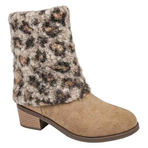 Womens Short Leopard Fashion Boot Fluffy Boot Cuffs Covers for Halloween, Christmas,Furry Costume Cute Cosplay