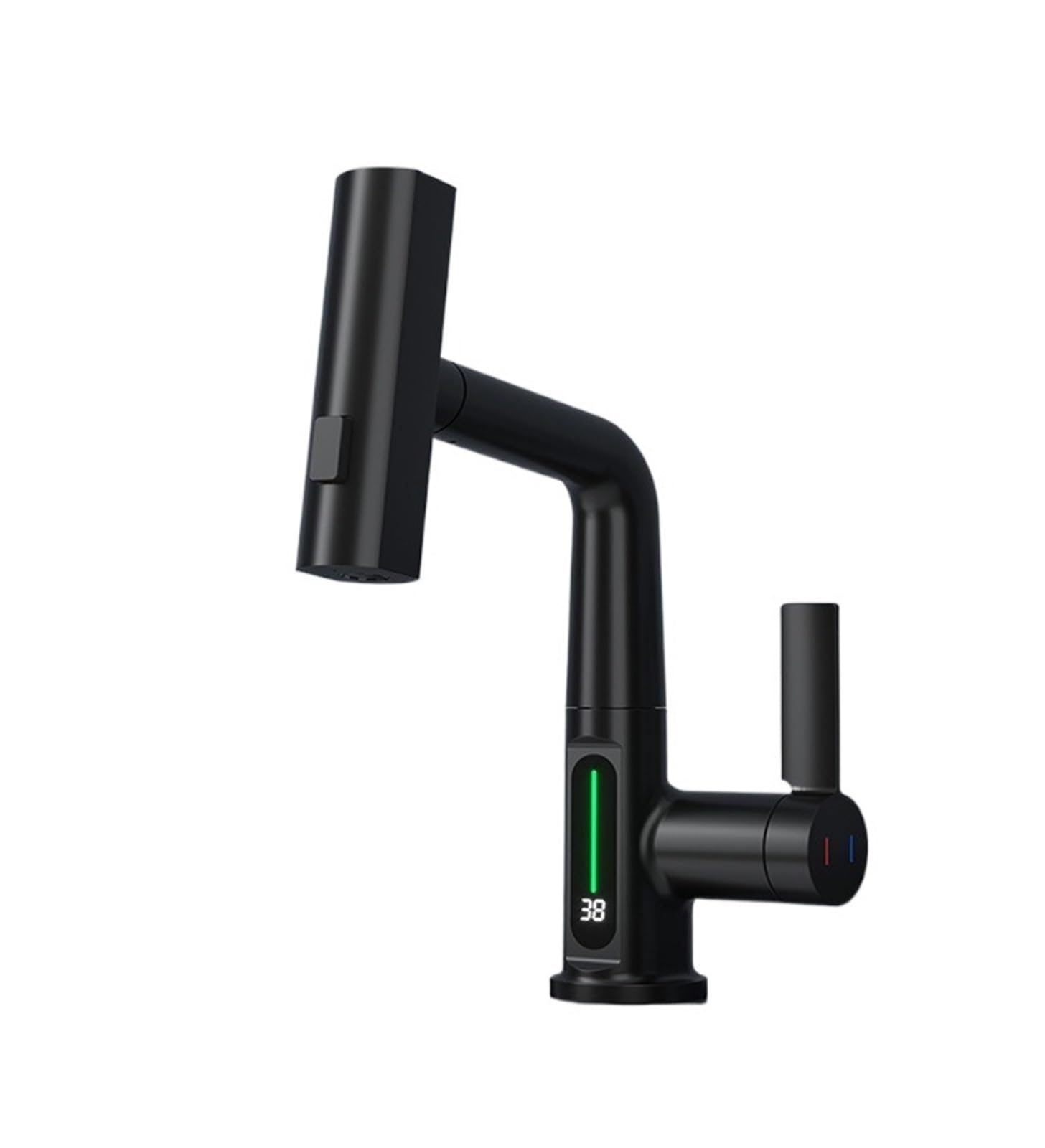 Soywim Black With Screen Temperature Led Digital Display Waterfall Basin Faucet, Pull Out Stream Sprayer Hot Cold Water Tap Mixer Bathroom Faucets,High-Pressure Resistant(Black With Screen)