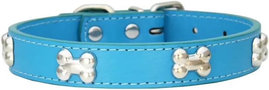 Bone Rivets Leather Dog Collar Colourful Puppy Neck Strap Collar for Small Medium Large Dogs Cat Pug Chihuahua Accessories S-XL (XL,Black) image 2