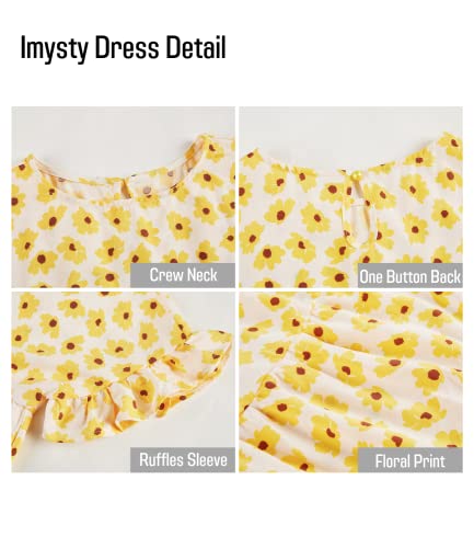 Image of Imysty Womens Boho Floral Ruffle Sleeve Babydoll Loose Flowy Casual Summer Pleated Mini Dress