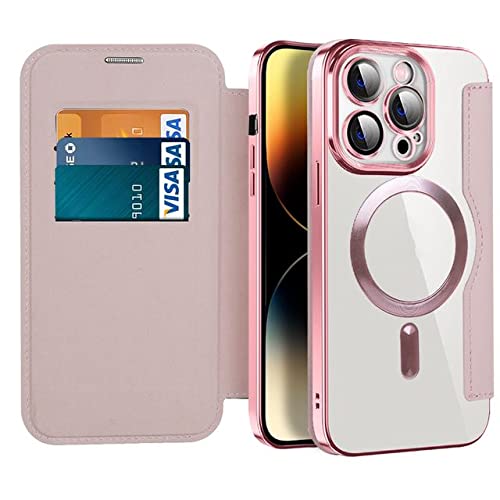 Étui portefeuille en cuir rose de haute qualité pour iPhone 13 avec aimant