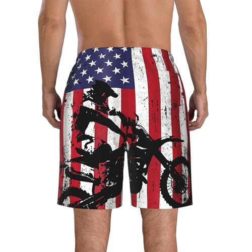 Motocross Dirt Bike American Flag Men'S Swim Shorts Beach Trunks Quick Dry Hawaiian Swimming Shorts with Pockets3