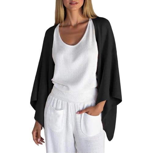 Women's Linen Cardigan 3/4 Sleeve Open Front Lightweight Kimono Shrugs Casual Loose Cover Ups Beach Vacation Outfits