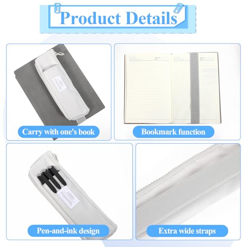Image of Pencil Holder, Elastic Pen Holder for Notebook, Cute Pencil Case, Stationery Zipper Bag, Bible Planner Accessories, Reusable Pen Sleeve Pouch for Hardcover Journals, Notebooks, Pad (White)