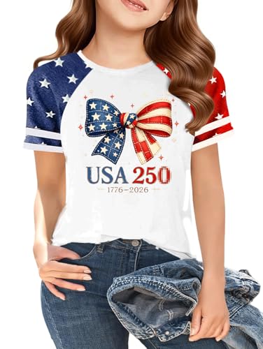 250 Years USA Shirt KidsAmerican Flag Graphic Shirts Boys Girls 1776 Short Sleeve 4th of July Tee Top 4-13Y