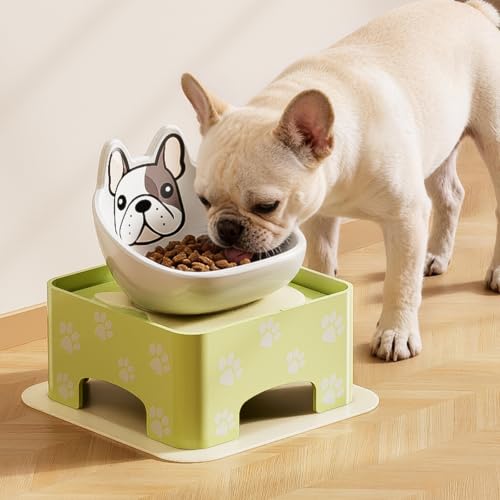 Image of Raised Ceramic Dog Feeding Bowl,Adjustable Elevated Dog Bowls Set Anti-Slip,Standing Pet Feeding Dish for Small Medium Dogs and Cats (White Set)