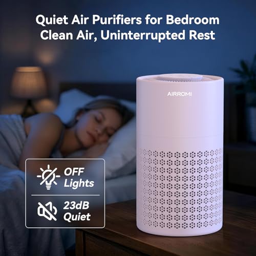 AIRROMI Air Purifier for Bedroom with True H13 HEPA 3-in-1 Filters, Pet Air Purifiers for Home Cat Pee Smell, Covers Up to 990 Ft², Quiet 360° intake Air Cleaner for Allergies Dust Smoke Odor Purple