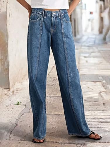 Flamingals Straight Leg Mid Rise Baggy Jeans Boyfriend Denim Strenchy Jeans Without Belt3