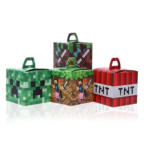 24 Pcs Cute Treat Boxes, Festival Celebrations Small Gift Boxes, Game Themed Dessert Boxes, Pixel Party Supplies for Birthday
