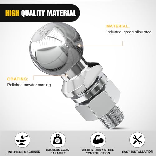 Image of Nilight 2-5 /16-Inch Diameter Chrome Trailer Hitch Ball, 15,000 lbs, 1-1 /4 x 2-5 /8-Inch Shank Universal Fit,Gray