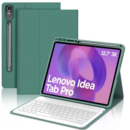 JADEMALL Hülle mit Tastatur für Lenovo Idea Tab Pro Tablet 12 7 (2025) TB373FU - QWERTZ Tastatur ohne Beleuchtung und ohne Touchpad kompatibel mit Xiaoxin PadPro & Moto Pad 60 Pro Smaragdgrün