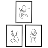 ArtbyHannah 3er Moderne Wandbilder Poster Set mit Schwarzer Rahmen 27,9x35,6cm minimalistische abstrakte Frauenkörperformlinie Kunstdruck Bild Bilders, Wanddeko für Wohnzimmer Badezimmer Schlafzimmer