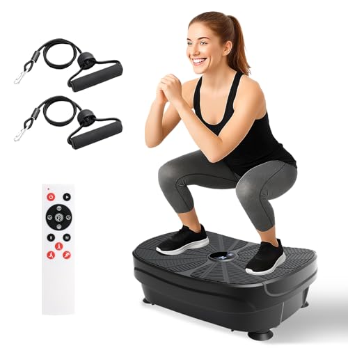 Image of Vibration Plate Machine, 9 Modes & 99 Levels for Weight Loss & Lymphatic Drainage, 240lbs Capacity Vibration Board with Resistance Bands for Full Body Workout