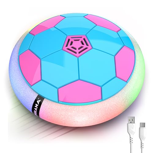 Image of Mirana Air Football Smart Toy for Kids | 3-Mode USB Type-C Rechargeable Hover Ball | Indoor Electric Hoverball with LED Lights | Birthday Gift for Boys & Girls 2 3 4 5 6 7 8 9 10 Years (Blue-Pink)