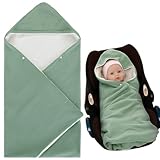 VioraWhite Soft Muslin Cotton Car Seat Blankets for Baby Winter Baby Carseat Swaddle Blanket Car Seat Cover Stroller Bunting Bag with Warm Sherpa Lining for Infant Boys Girls Winter Essential, Sage