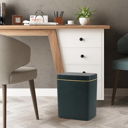 Image of Obstnny Motion Sensor Garbage Can with Automatic Lid, 15 L Plastic Touchless Trash Can, Green