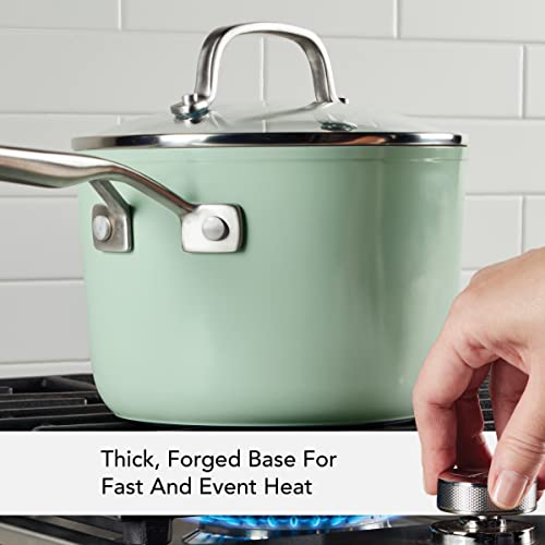 Image of KitchenAid Hard Anodized Ceramic Nonstick Cookware Sauce Pan with Lid, 3 Quart - Pistachio
