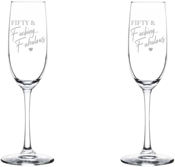 MIP Set of 2 Glass Champagne Flutes Sparkling Wine Glasses Gift Fifty & Fcking Fabulous 50th Birthday For Her (8.5 oz Stemless)