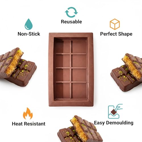 Image of Signamio 2 Pcs Chocolate Mould Set - Heart Shape & Kunafa Shape Silicone Moulds - Premium Chocolate Silicone Mould for Baking & Crafting