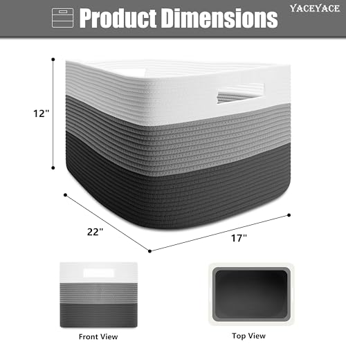 YACEYACE Large Storage Baskets, Cotton Woven Storage Basket with Handle, Woven Storage Bin for Living Room, Organation, Decorative, 22"x17"x12" - Image 2