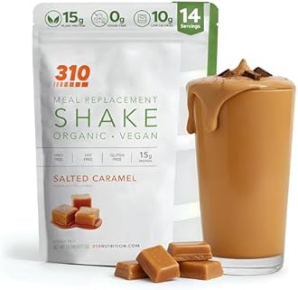 310 Nutrition Organic All-In-One Meal Replacement Shake Powder - Plant-Based Protein Smoothie Blend w/Fiber, Probiotics & Adaptogens - Low Carb, Vegan, Keto & Paleo - Caramel - 14 Servings