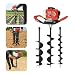 Levkitch 2.3HP Petrol Spiral Digger,3 Pillar Drill Bits Attachments 4 6 8 Inch